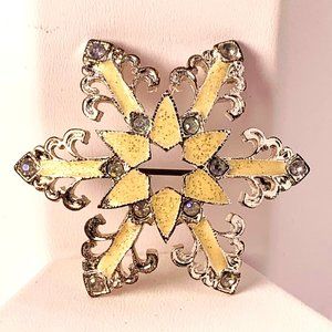 CHRISTOPHER RADKO Snowflake Brooch Silver Tone Enamel Rhinestones Aurora Boreali